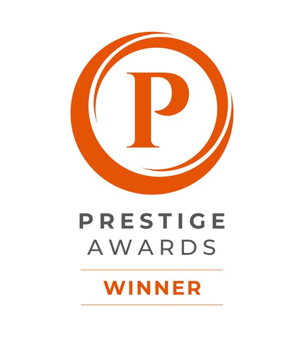 Prestige Awards Winner logo with an orange circular design around the letter P.