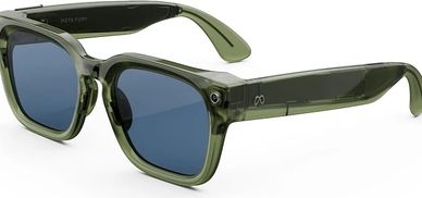 Green transparent square sunglasses with blue lenses.