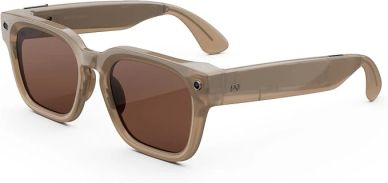 Transparent brown rectangular sunglasses.
