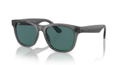 Translucent gray Ray-Ban sunglasses with green lenses.
