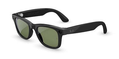 Black Ray-Ban sunglasses with green lenses.