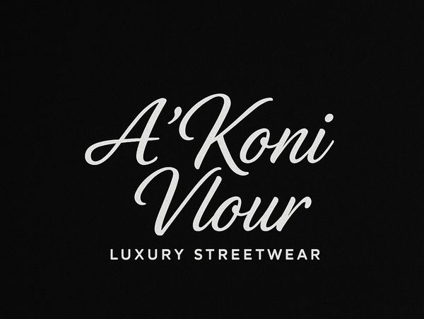 Logo for A'Koni Vlnour luxury streetwear brand on black background.