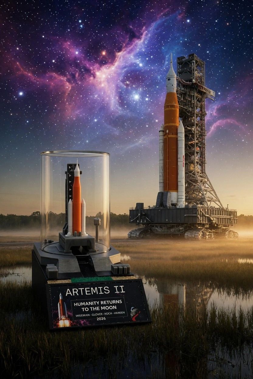 The Artemis II being rolled out to the pad for launch