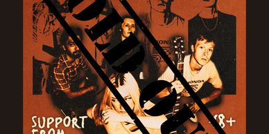 Vintage-style concert poster featuring a band and support details.