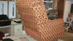 Side view of re-upholstered La-Z-Boy