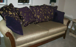 Gold sofa with pillows