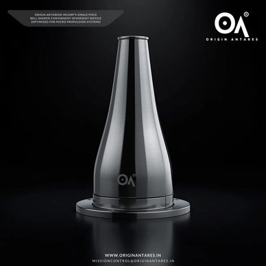 Sleek metallic bell-shaped convergent-divergent nozzle by Origin Antares.