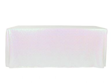 Plain white tablecloth on table.