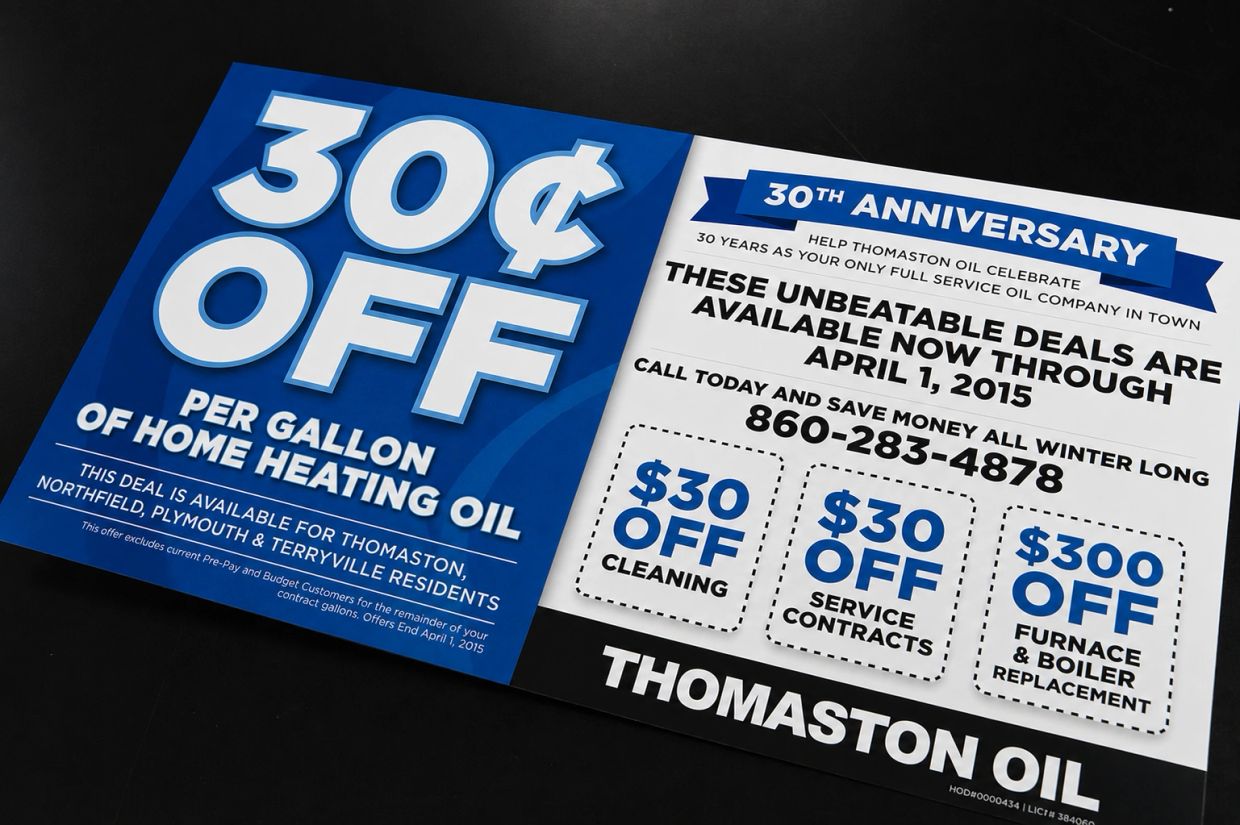 30¢ off per gallon of home heating oil special offer.