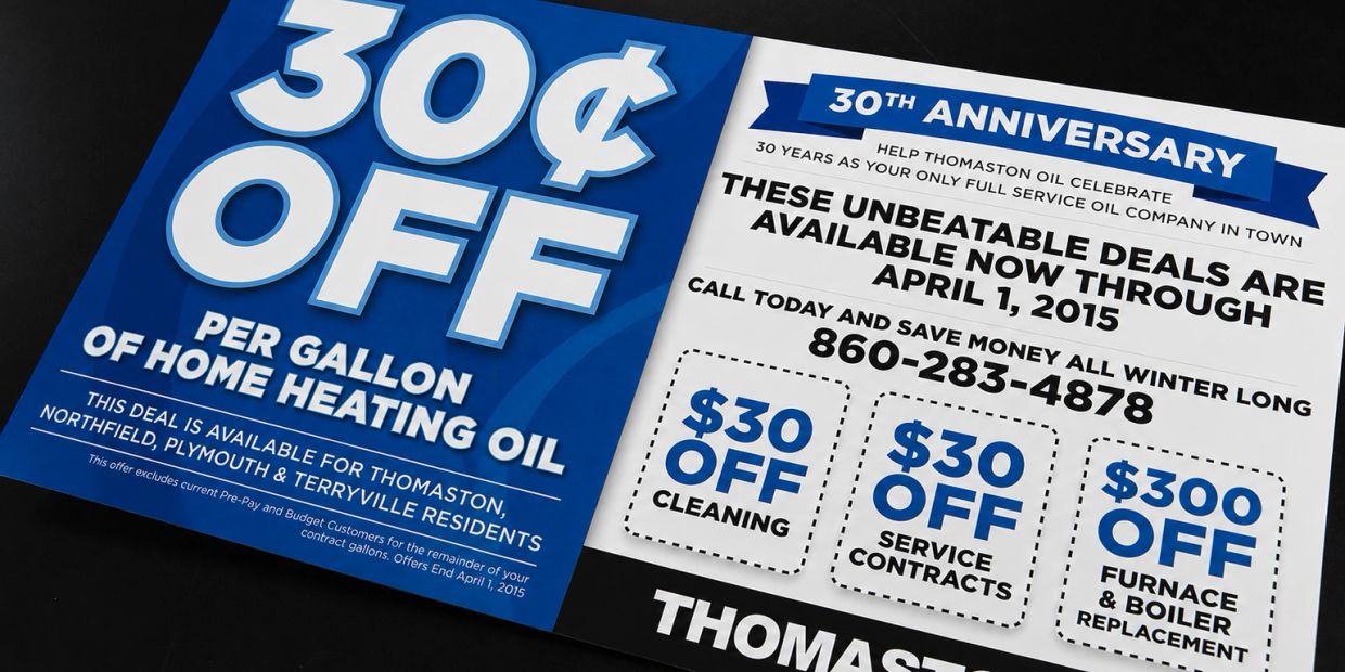 30¢ off per gallon of home heating oil special offer.