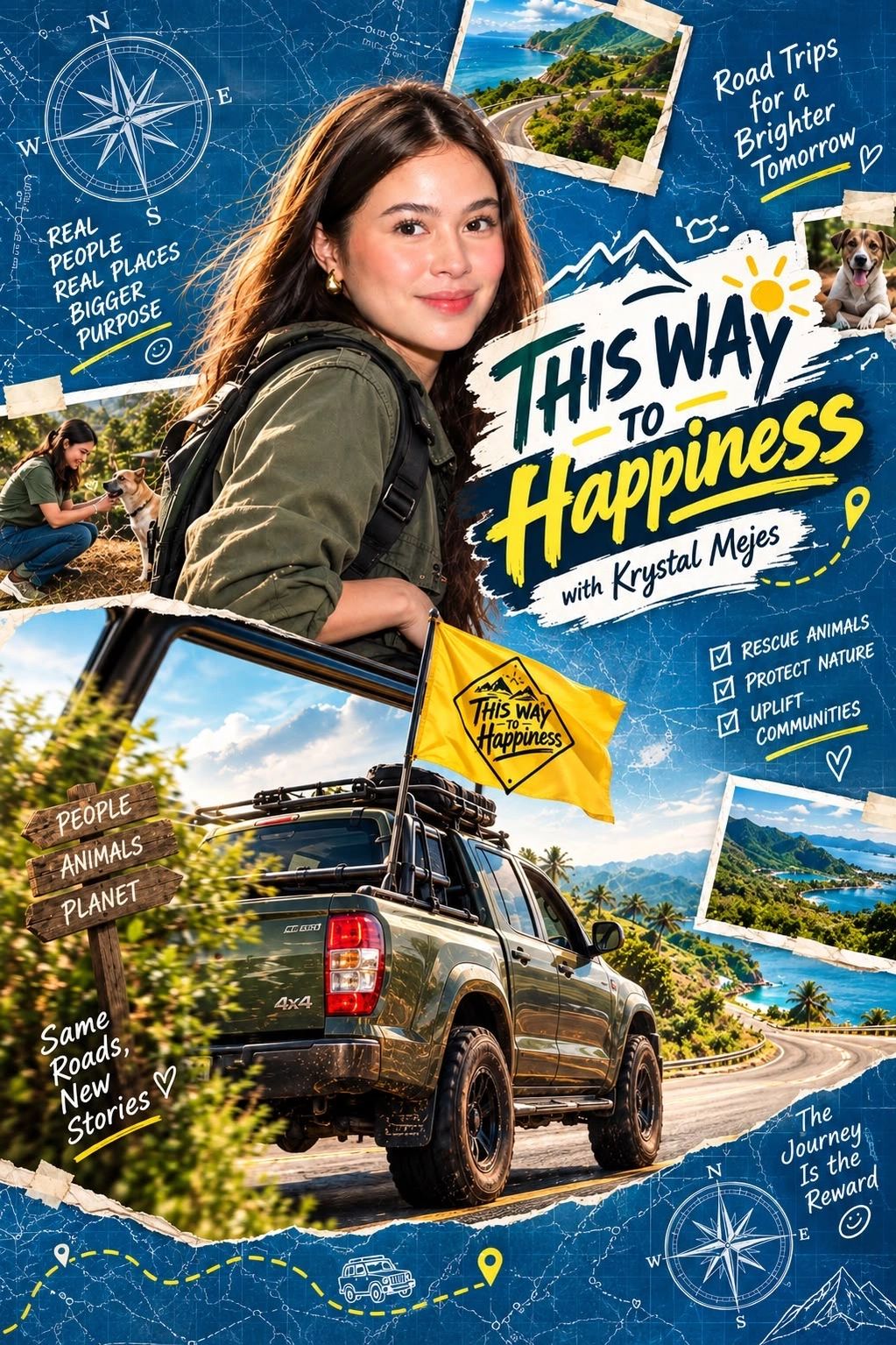 Adventurous journey with Krystal Mejes promoting happiness and nature.