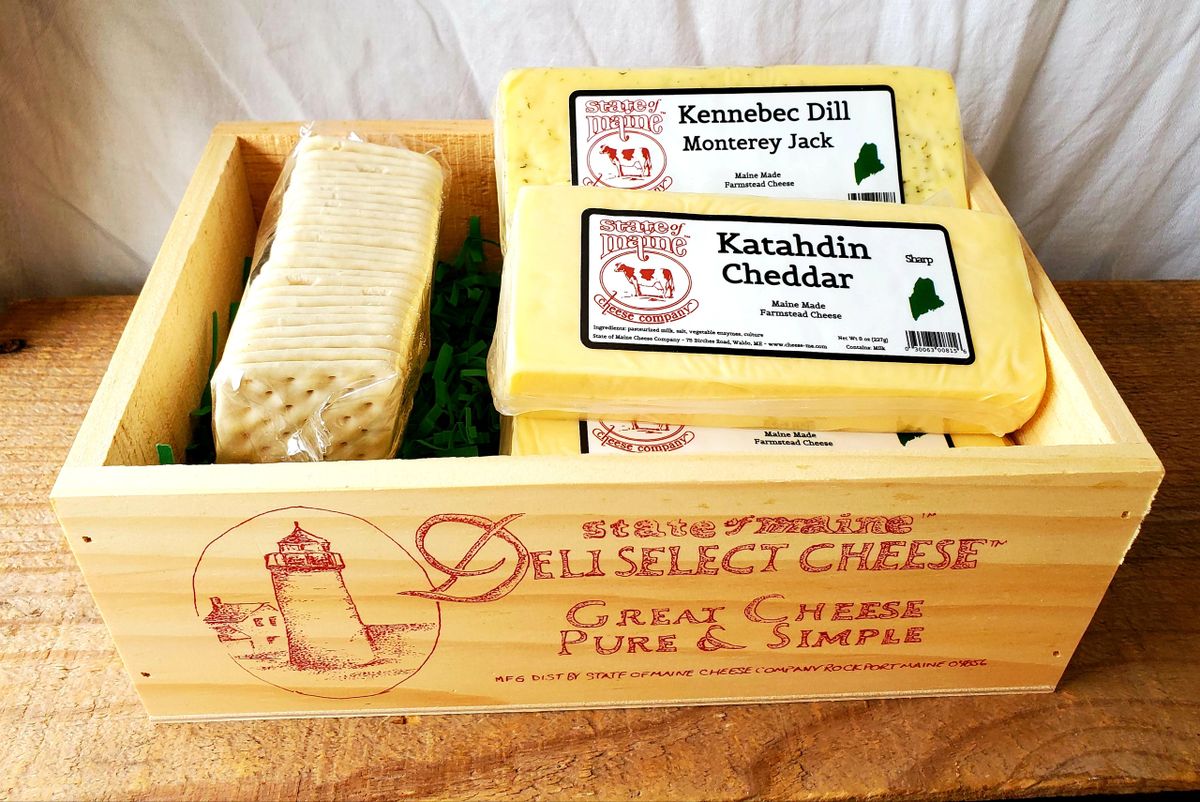 The Lighthouse cheese and crackers in a keepsake box
