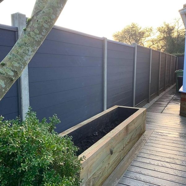 graphite grey composite fencing for concrete posts