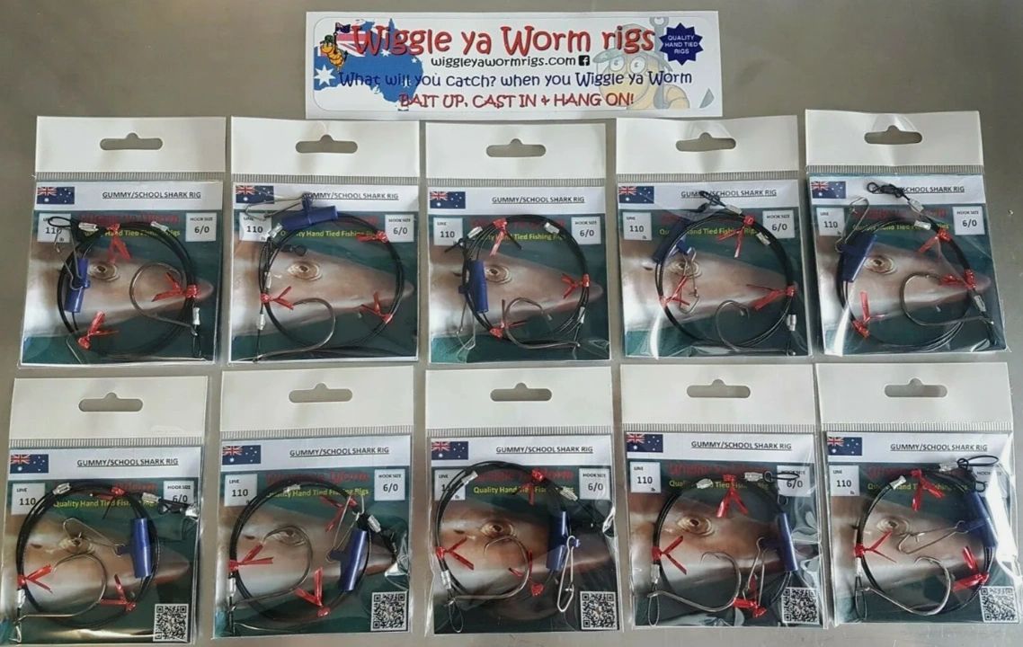 10 × Gummy Shark Castable 110lb Coated Wire Rigs – 6/0 Circle Hook ...
