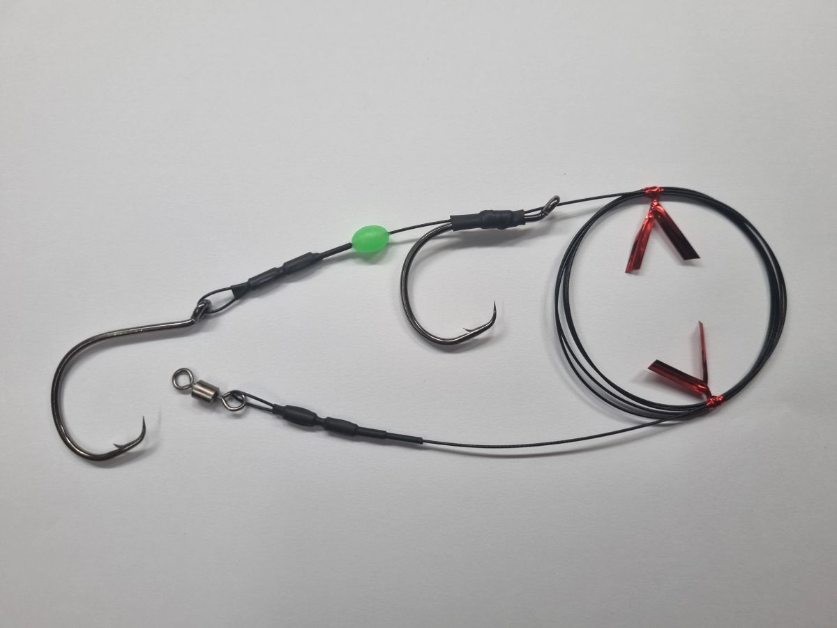 Wire Snell Rig 80lb Black Wire Sliding Snell Rig – Twin 8/0 Circle Hooks