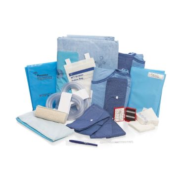 Kit médico con varios elementos en tonos azules.