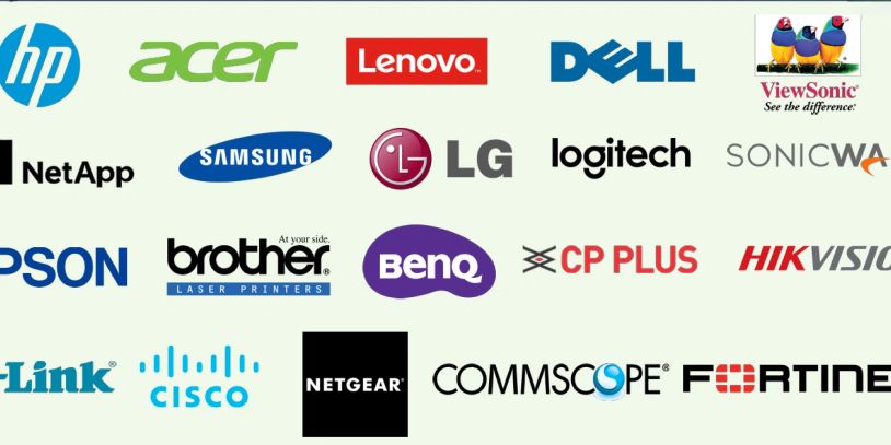 Collage of popular technology brand logos.