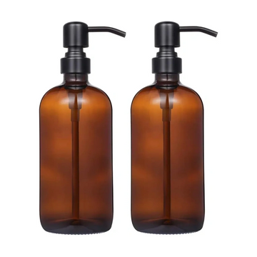 2 Amber Glass Pint Jar Soap Dispenser