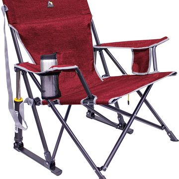 Red GCI outdoor rocking chair that folds up
