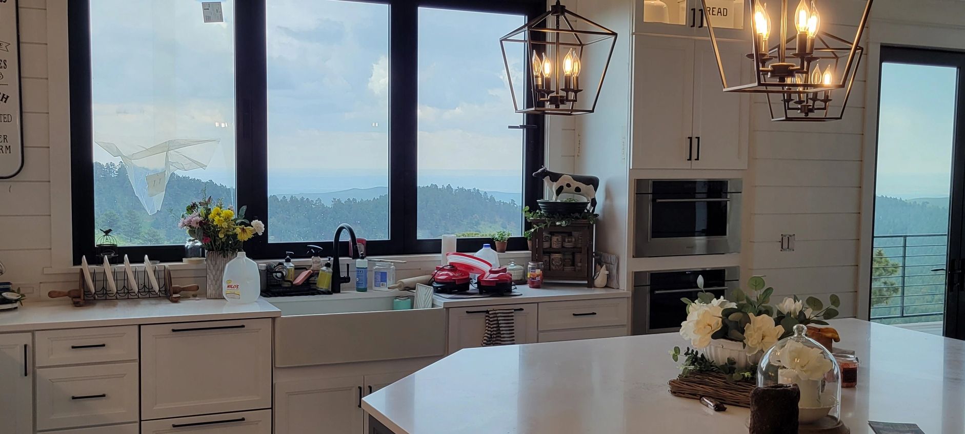 Farmhouse kitchen with mountain view