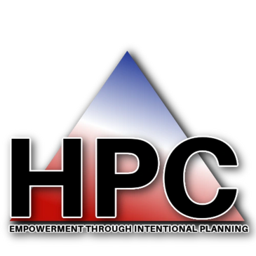 Logo of HPC with a gradient triangle and tagline.