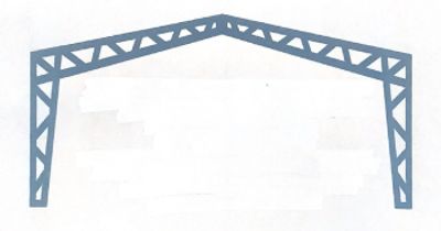 Blue steel roof truss structure with triangular braces.