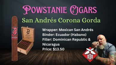 Powstanie Cigars San Andrés Corona Gorda with detailed tobacco origins and price.