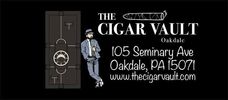 Logo for The Cigar Vault in Oakdale, PA with address and website.