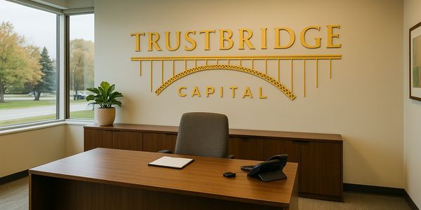 TrustBridge Capital office with simple design and a view of nature.