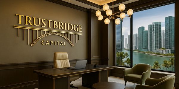 TrustBridge Capital office with modern design and waterfront skyline view