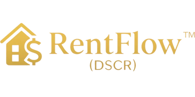 RentFlow™ DSCR rental property lending program logo with gold house and dollar icon.