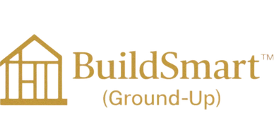 BuildSmart™ Ground-Up construction loan program logo with gold house frame icon.