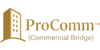 ProComm™ Commercial Bridge lending program logo with gold high-rise building icon.