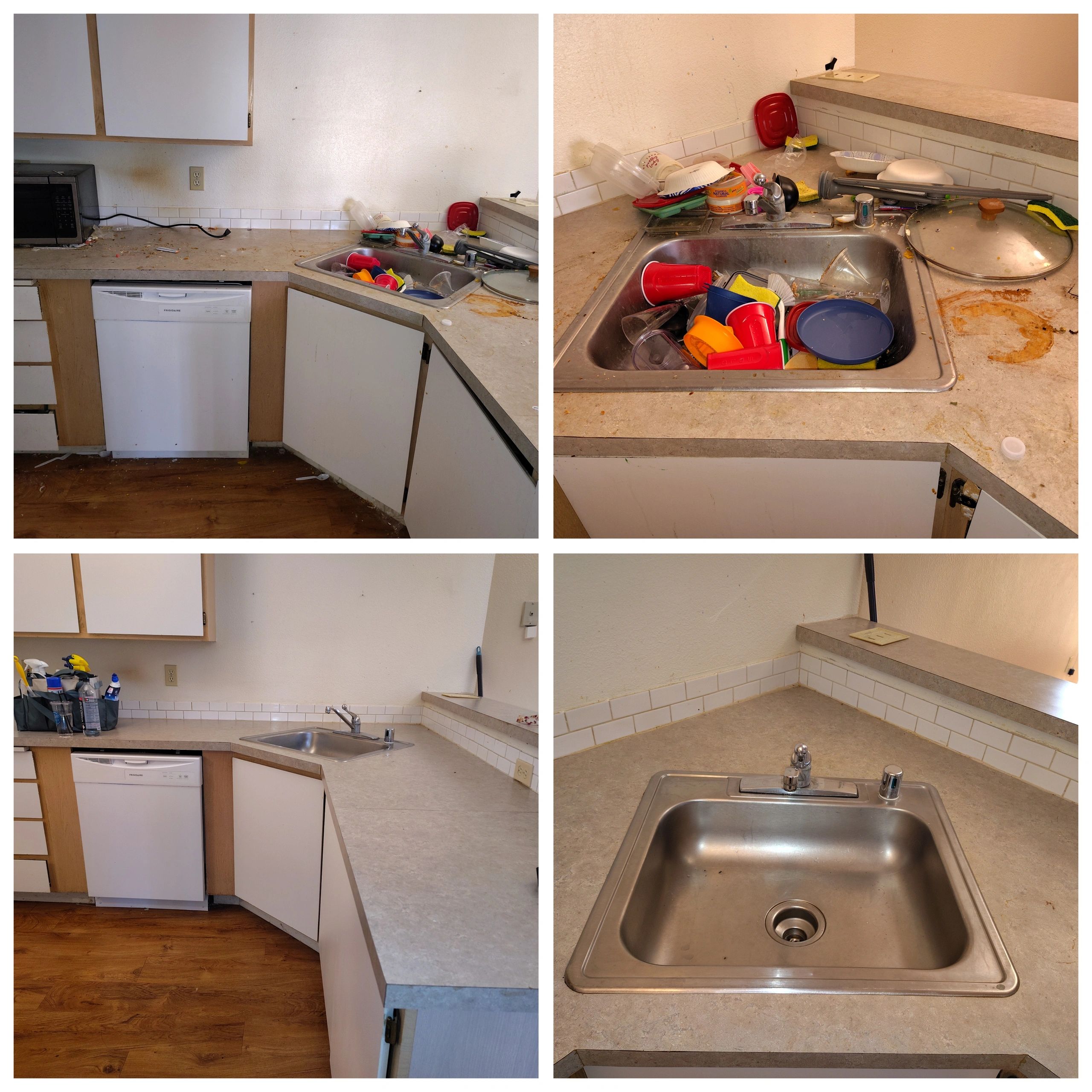 Kitchen before and after cleaning.