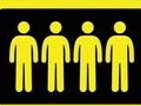 Four yellow human icons on a black background.