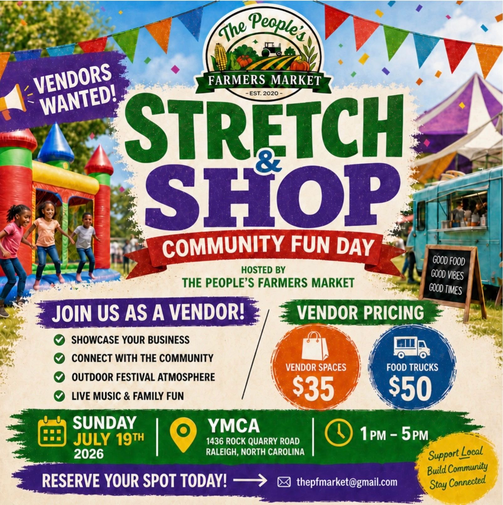 Community fun day at The People's Farmers Market seeking vendors.