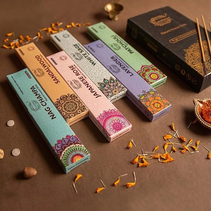 Set of Six Insense Variety Pack Consist Of Nag Champa,Sandalwood ,Lavender , Japanese rose,White Sag