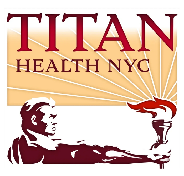 Logo of Titan Health NYC with a strong figure holding a torch.