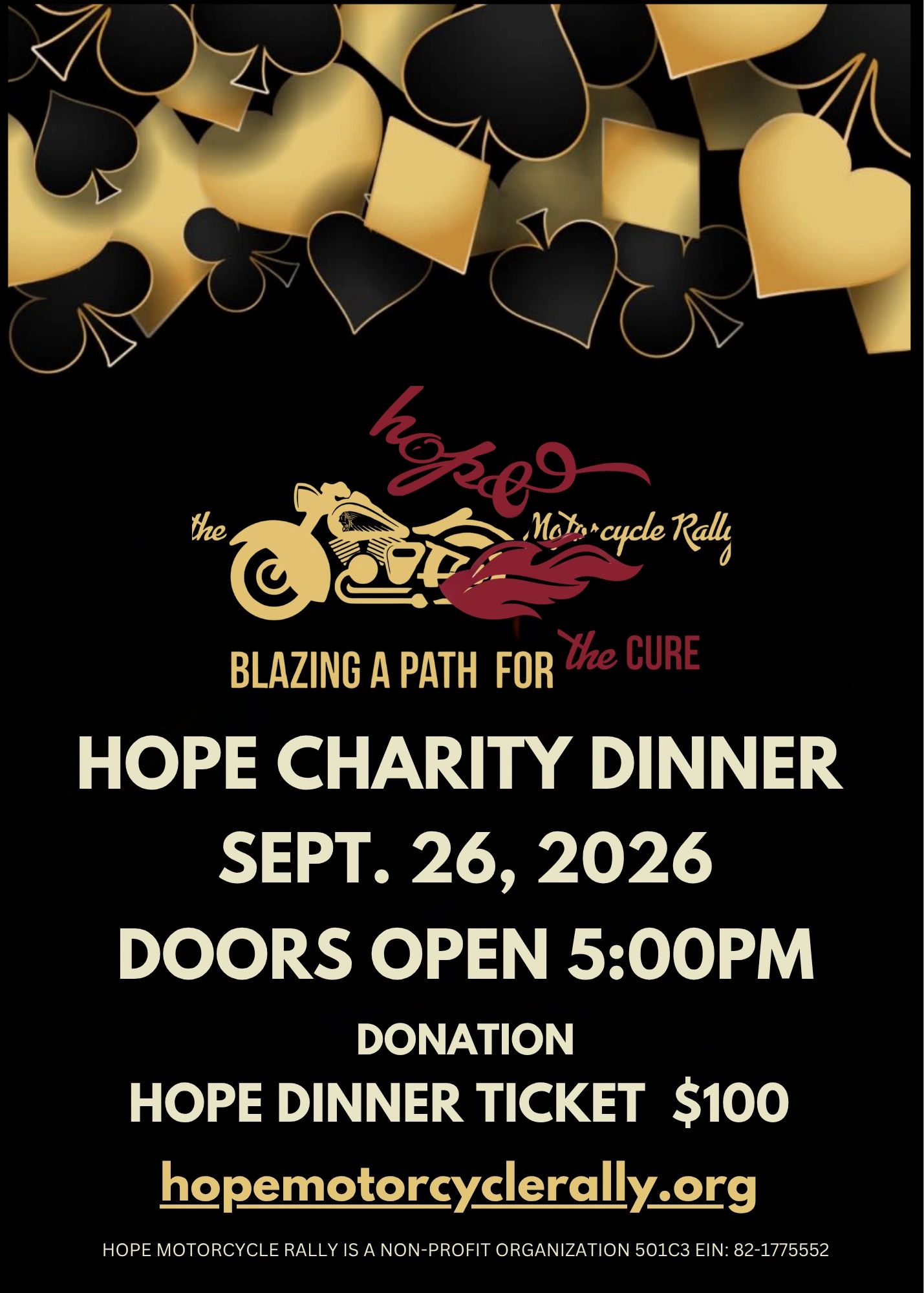 Hope Charity Dinner on Sept 26, 2026, at 5 PM for a cure charity event.