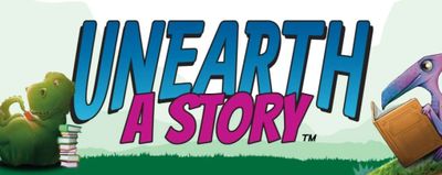 Logo for the game 'Unearth: A Story' with colorful text and playful elements.