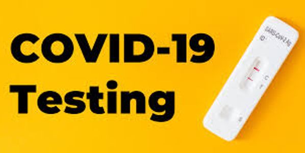 COVID-19 testing with a rapid test kit on a yellow background.