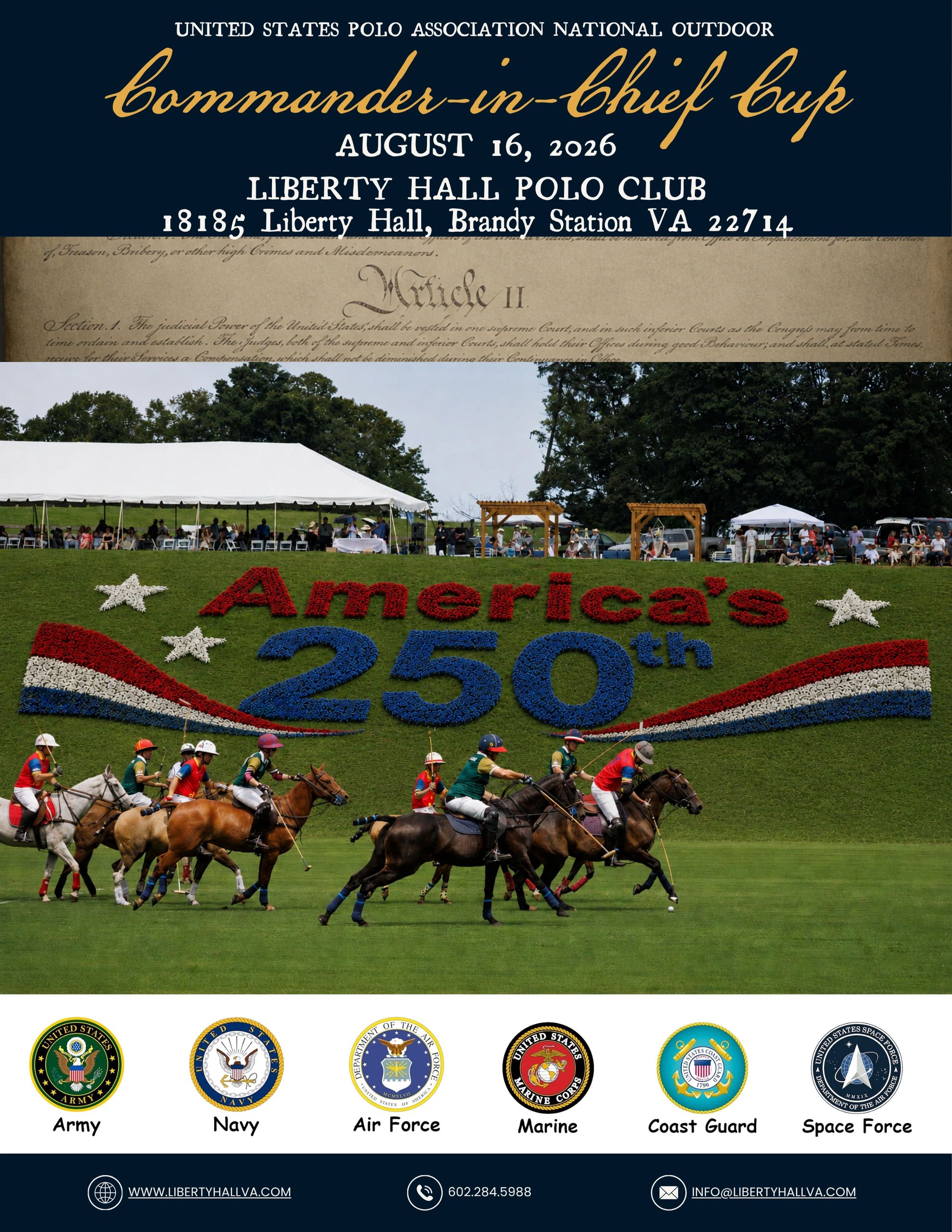 Polo match promoting the Commander-in-Chief Cup and America's 250th celebration.