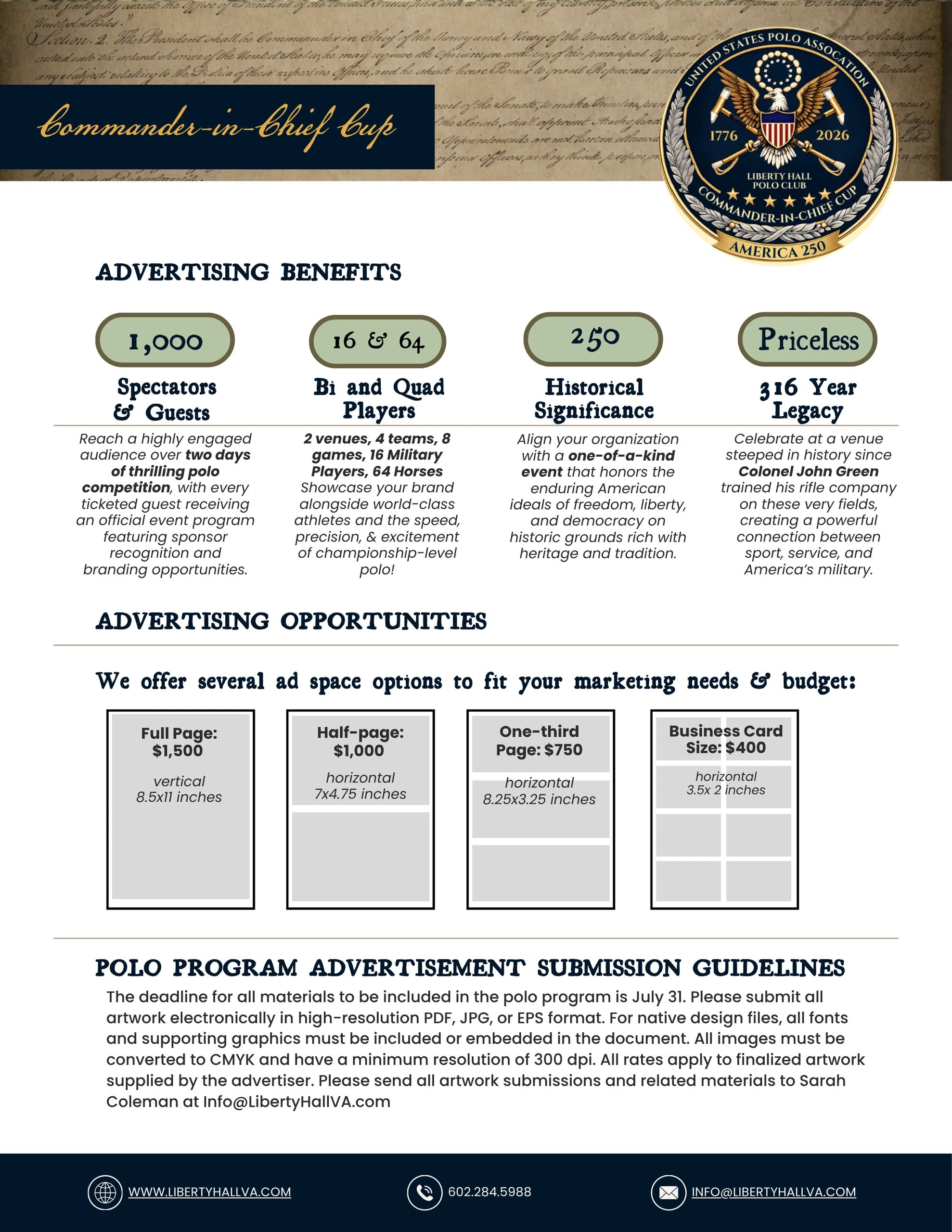Commander-in-Chief Cup advertising benefits and opportunities for polo event marketing.