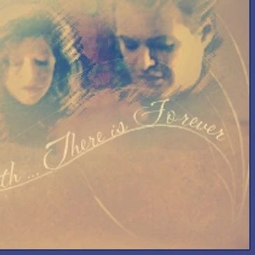 Artistic image of two faces with the text 'There's Forever'.