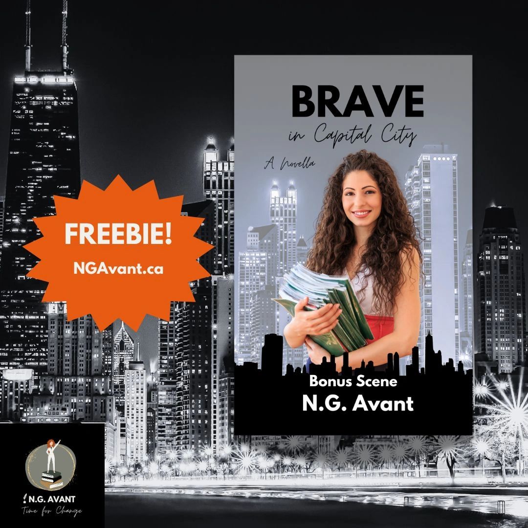 Cover of a novella 'Brave in Capital City' by N.G. Avant with a free bonus scene offer.