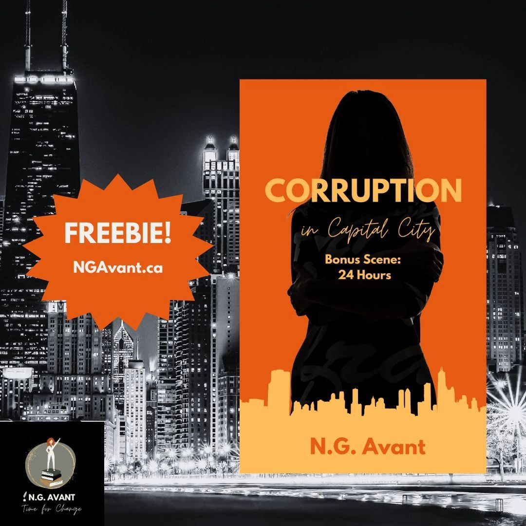 Book cover for "Corruption in Capital City" by N.G. Avant with free bonus scene offer.