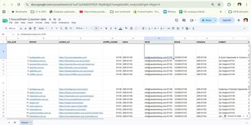 Screenshot of a customer data spreadsheet with contact details and notes.
