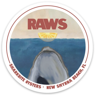 Sharkbite's "RAWS" design on a coaster. also available on T-shirts and stickers.