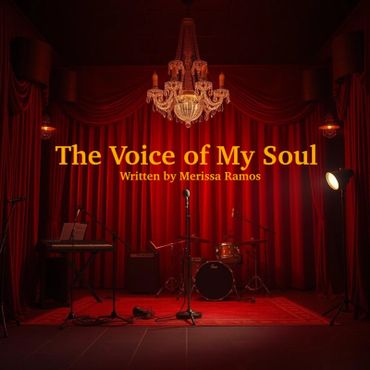 A dimly lit stage with musical instruments and a chandelier, titled 'The Voice of My Soul.'