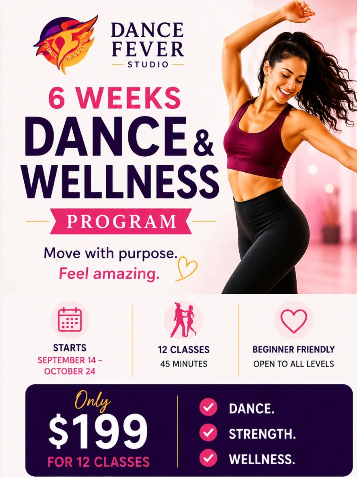 Dance and wellness program promoting movement and feeling amazing.